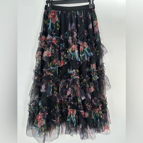Boutique Tulle Midi Skirt In Black Roses New With Tags Medium - Picture 3 of 8